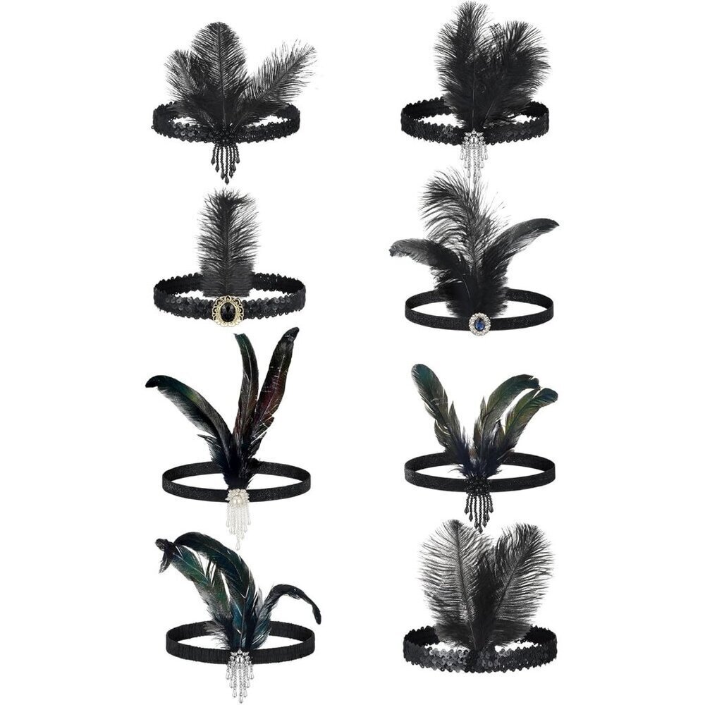 8 Pcs Feather Fascinators Pillbox Hats Veil Headbands for Women Tea Party